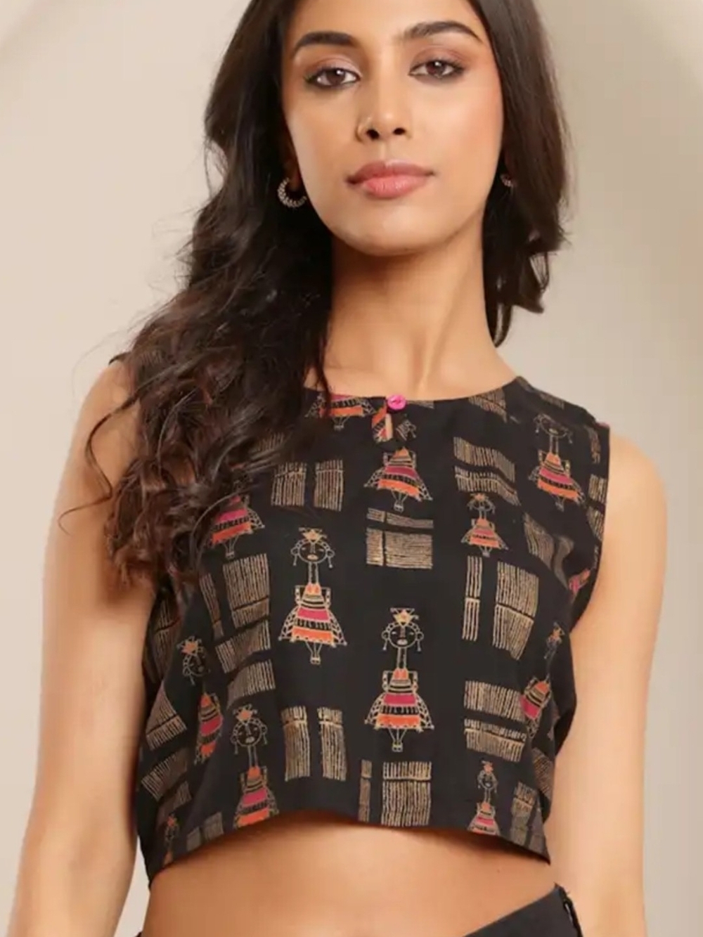 Black Printed Crop Top